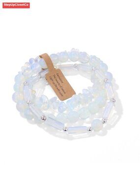 3-Piece Gemstone Stretch Bracelet Set for Women - Boho Layering